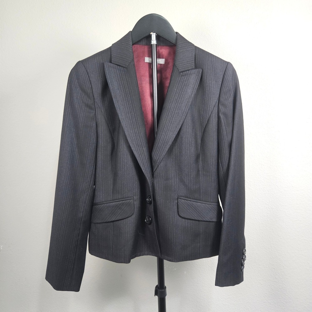 Ann Taylor Blazer Womens 2P Black Pinstripe Virgin Wool Professional Office Core